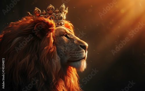 A lion with a crown on its head standing majestically