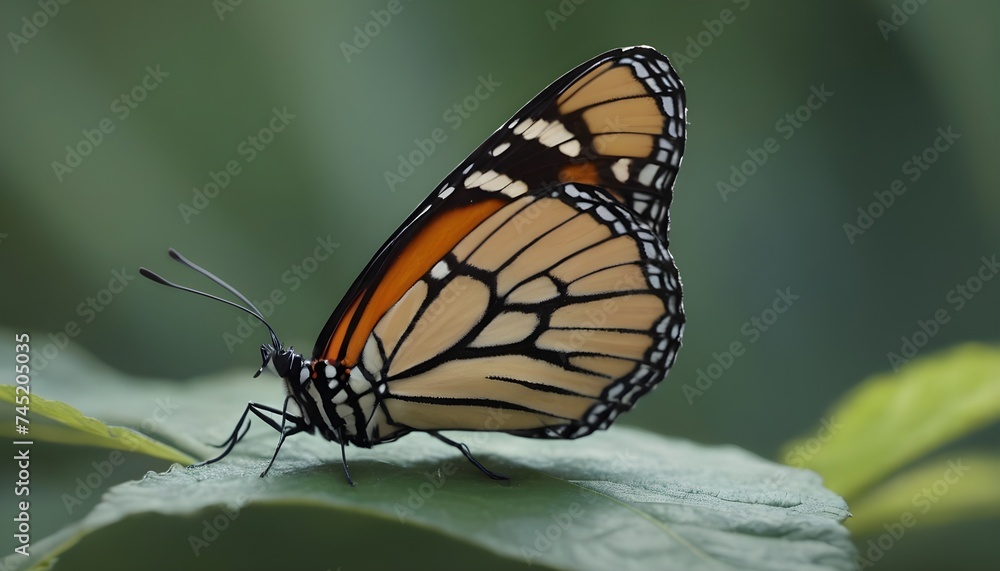 Obraz premium Monarch butterfly on green leaf