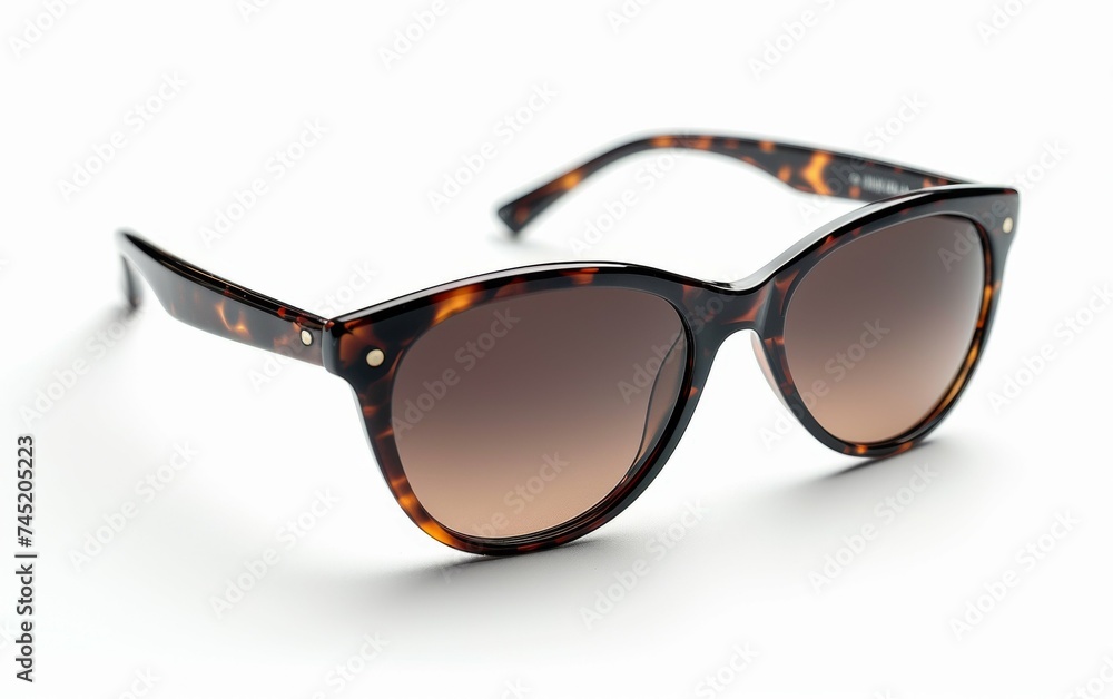 A pair of sunglasses placed on a plain white background