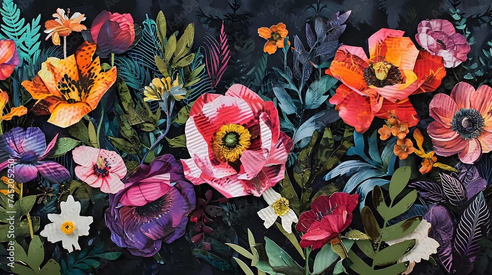 Colorful botanical paper collage Colorful botanical paper collage