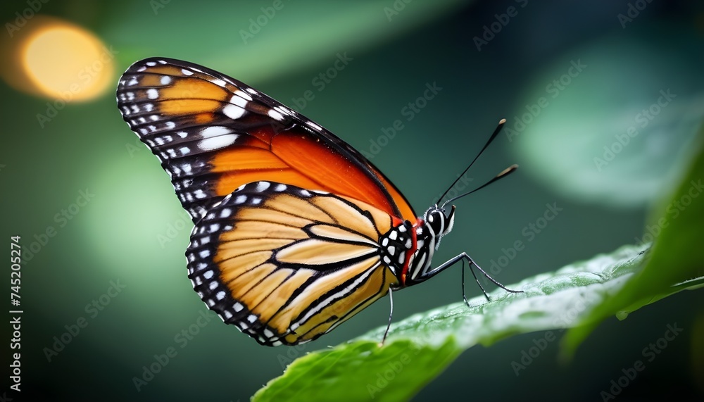 Monarch butterfly on green leaf Monarch butterfly on green leaf