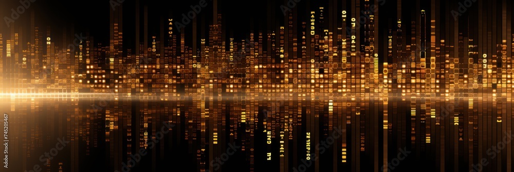 Brown digital binary data on computer screen background