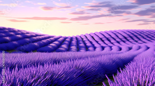 A field of lavender flowers with a blurry sky in the background