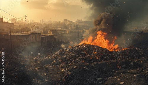 Burning Garbage Pile - A Stark Illustration of Pollution Impacting Everyday Life in a Residential Area