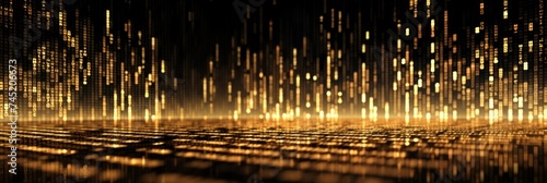 Gold digital binary data on computer screen background