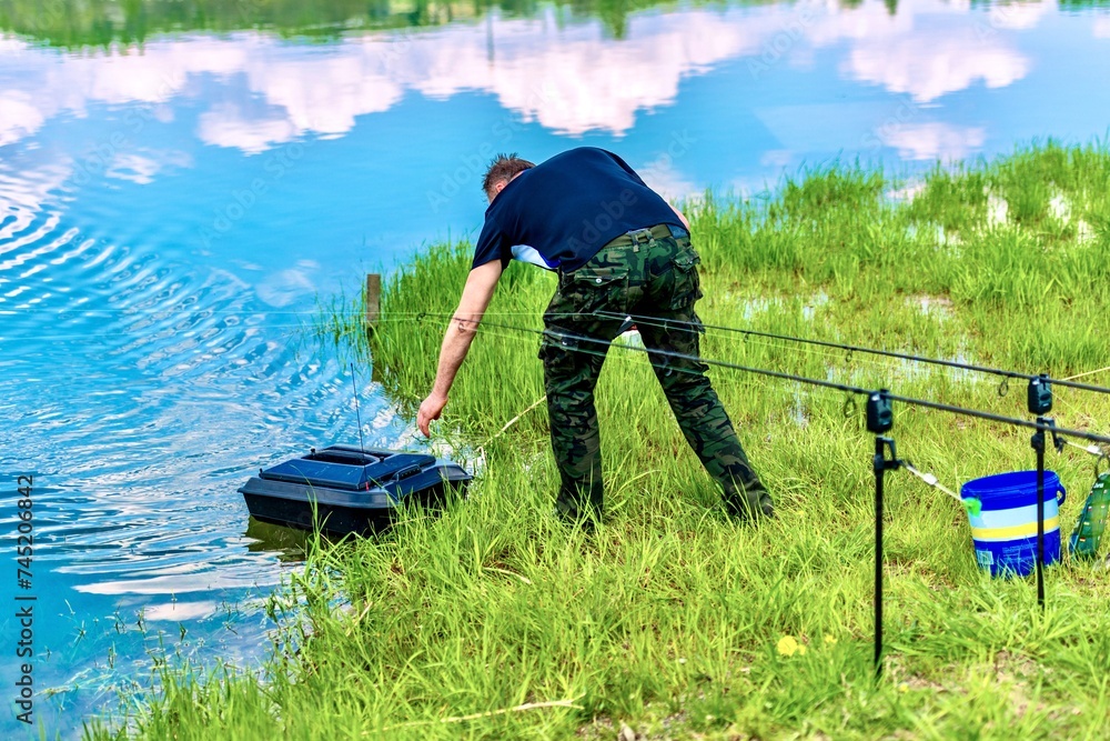 Fishing on a beautiful spring lake