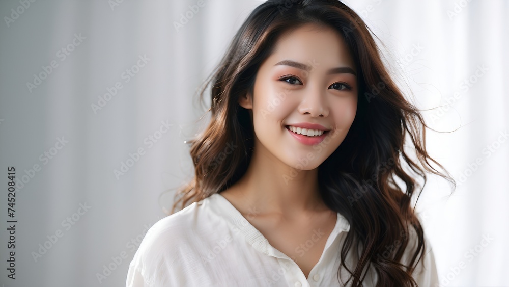 Close-up photo of a model in front of a white background Close-up photo of a model in front of a white background