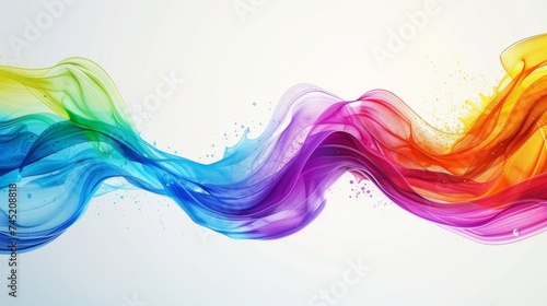 Colorful rainbow paint splash wave, elegantly designed as a visual element on a pure white background, intertwined with subtle technological, AI Generative