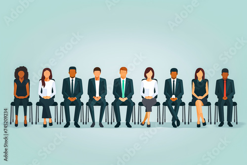 Multiracial Group of People Sitting in Waiting Room Interview. Illustration of Best Job Candidate