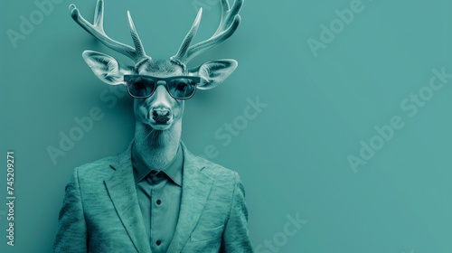 Deer with flair  suited in hipster style  sunglasses on  boss of Christmas  pastel teal green elegance  holiday creativity unleashed  AI Generative