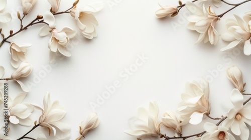 Delicate floral frame, minimalist design, prominent white space in the center, AI Generative