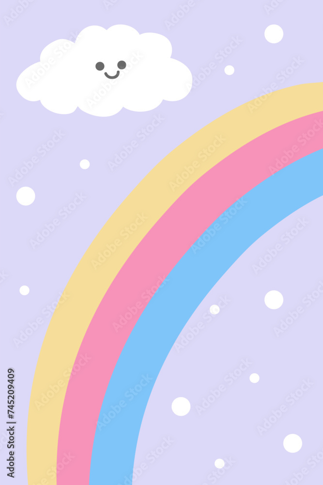 Cute pastel rainbow and clouds on purple background Cute pastel rainbow and clouds on purple background
