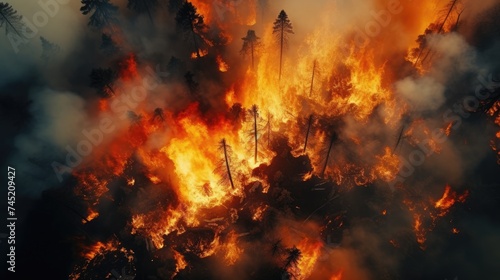 Aerial photography forest fire. Natural disaster. © Kosvintseva