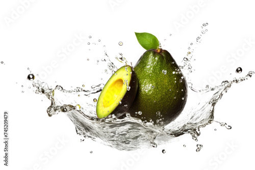 Experience the freshness. Download this vivid photo of a ripe avocado splashing into water, capturing a moment of pure vitality.