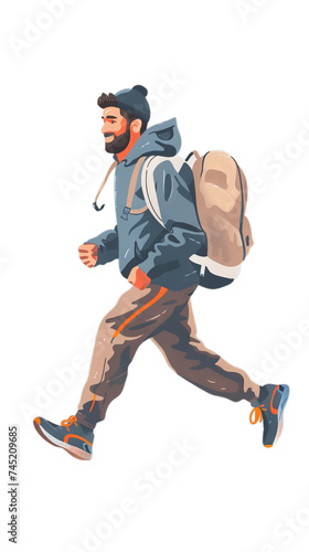 A man rucking, running with backpack on the back