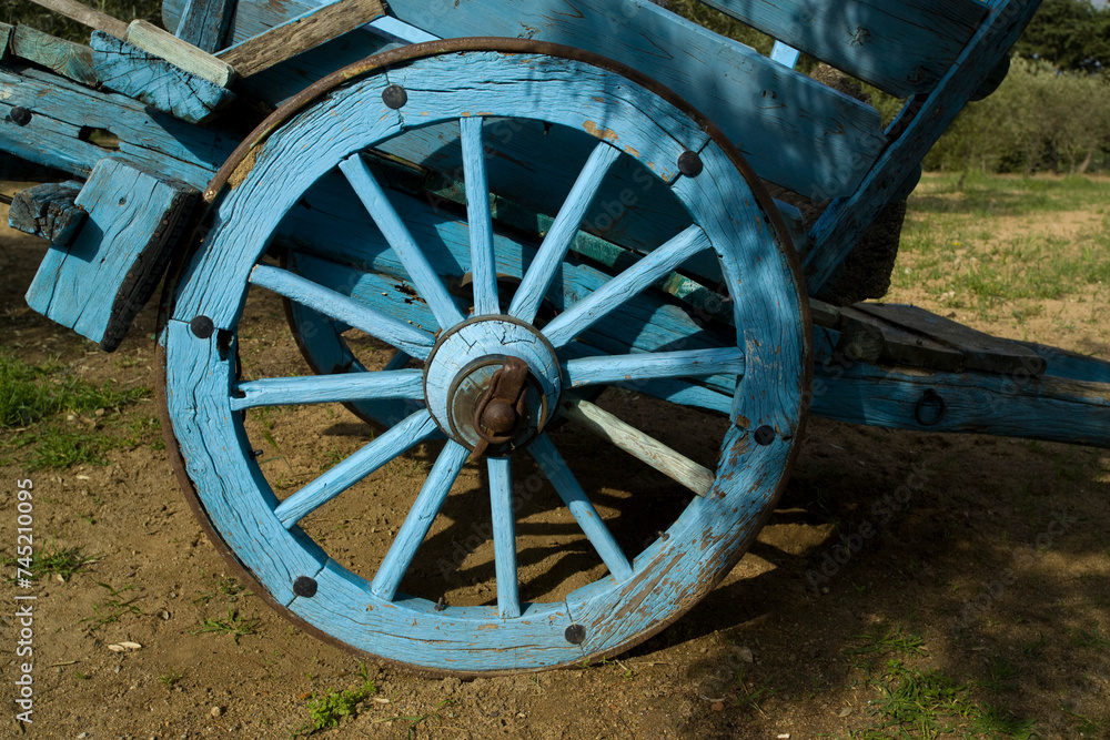 old farm wagonwheel  Old animal-drawn wagon. Oliena (Nu) Sardinia. Italy