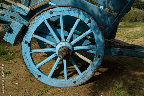 old farm wagonwheel  Old animal-drawn wagon. Oliena (Nu) Sardinia. Italy photo