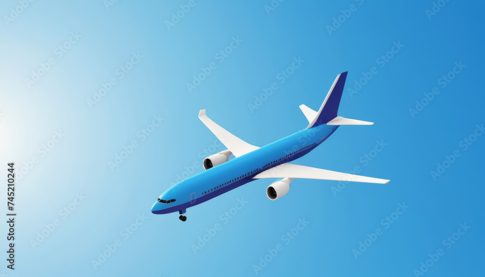 Illustration of a white commercial airplane on a blue background