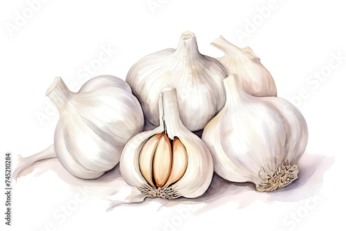 Watercolor painting Garlic isolated on white background.