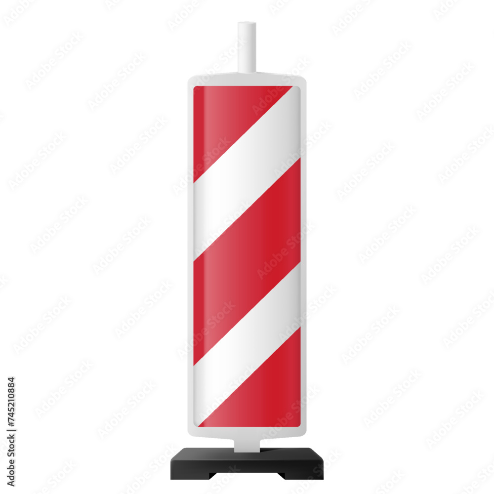 Red and white striped traffic control device for avoiding sections of the road being repaired. vector road pole Safety delineator. Warning road sign. Realistic 3d vector. safety traffic Red and white striped traffic control device for avoiding sections of the road being repaired. vector road pole Safety delineator. Warning road sign. Realistic 3d vector. safety traffic