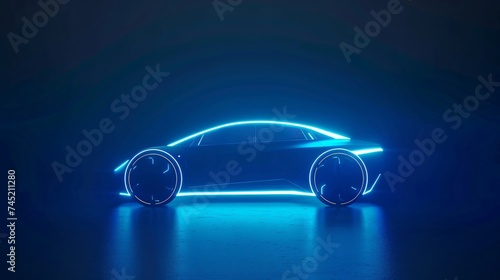 Autonomous vehicles concept shown with a blue car outline copyspace for the future of transportation