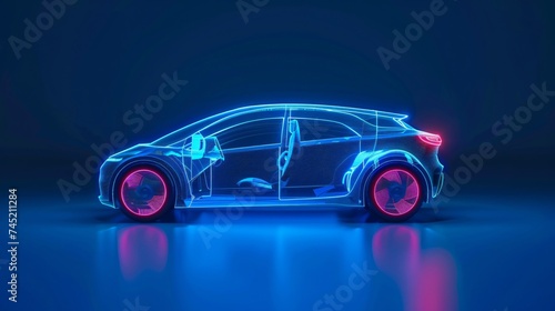 Autonomous vehicles concept shown with a blue car outline copyspace for the future of transportation
