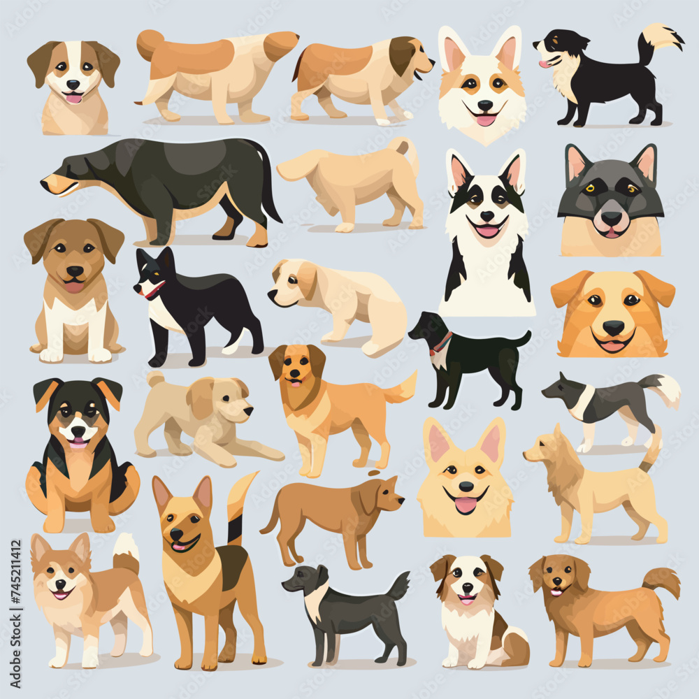 Design a clipart set that depicts various dog breeds such as german shepherdgolden retrievers chi. Vector illustration. Design a clipart set that depicts various dog breeds such as german shepherdgolden retrievers chi. Vector illustration.