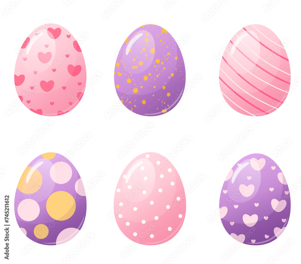 easter cute pink and purple eggs collection