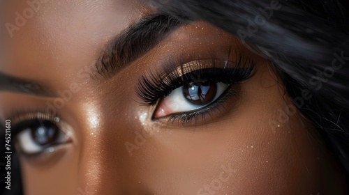 a black woman with perfect Skin, stunning Lashes, and Beautiful Eyes