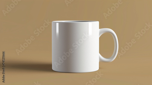 White mug mockup on brown background. 3D rendering illustration.