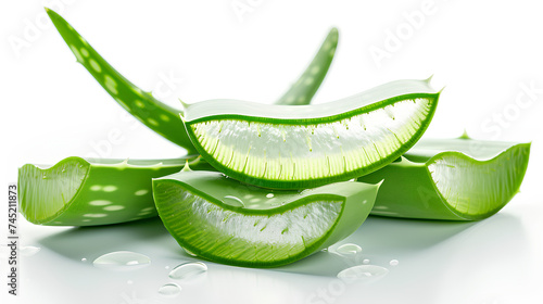 Aloe vera. Isolated. A fresh aloe vera leaf with water droplets in close-up.