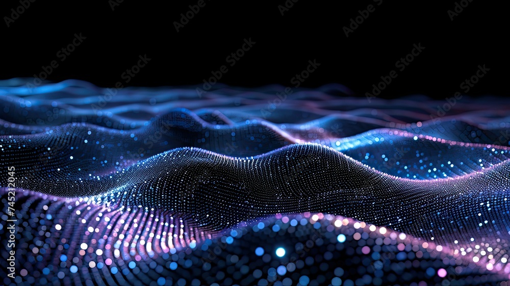 Abstract digital particles wave with depth of field and bokeh Stock ...