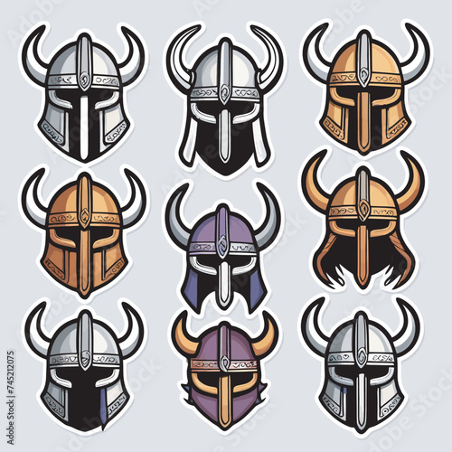 Viking helmets detailed sticker 2d cute fantasy dreamy vector illustration 2d flat centere. Vector illustration.