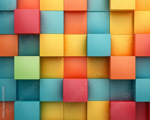 Abstract multicolored square wall, modern wall design. 3D rendering. Use for backdrop, background, wallpaper.