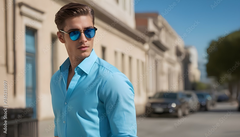 Handsome Man wear sunglasses, Side pose