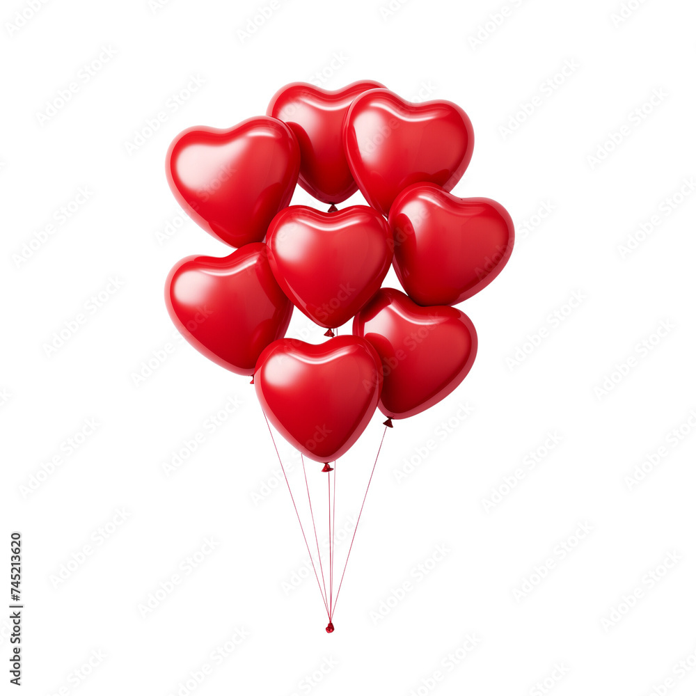 a bunch of glossy red heart shaped balloons isolated on a transparent or white background. PNG, Foil air party balloon, Valentines day.