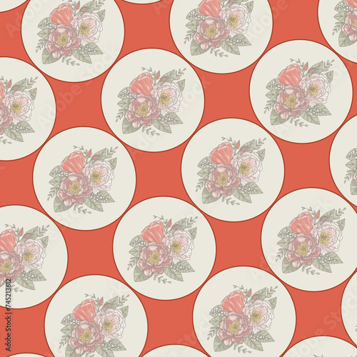 Seamless pattern abstract flowers in circle 