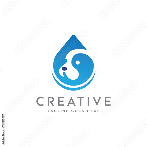 Clean puppy logo. puppy logo with waterdrop sign