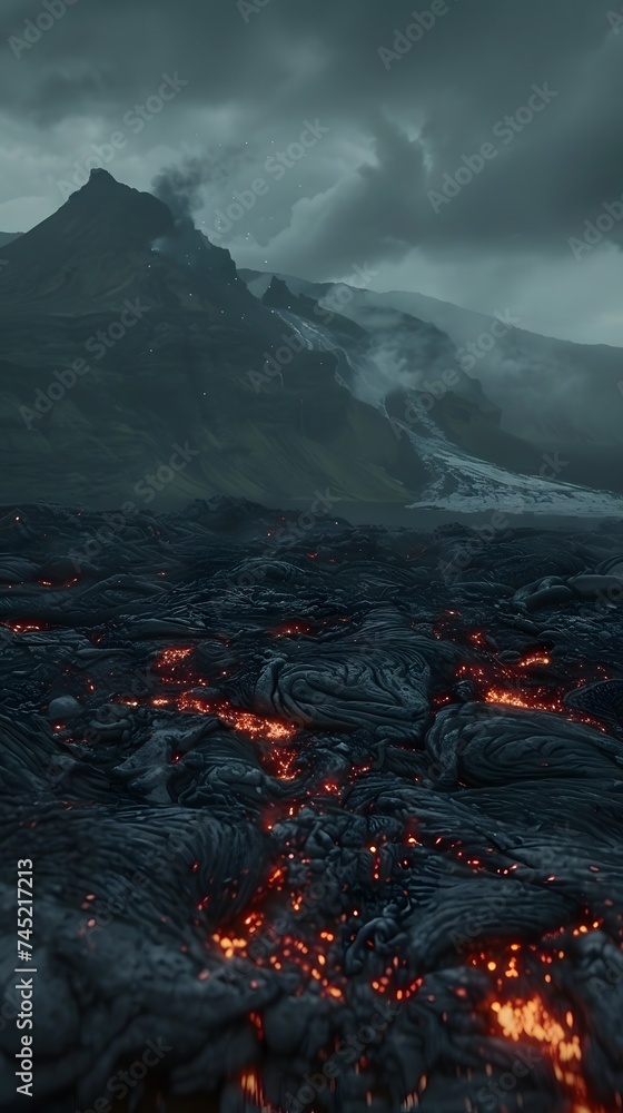 Fototapeta premium Icelandic landscape with lava eruption