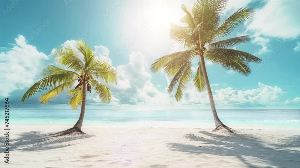 beautiful tropical beach with white sand palm trees. nature scene background. seamless looping overlay 4k virtual video animation background beautiful tropical beach with white sand palm trees. nature scene background. seamless looping overlay 4k virtual video animation background