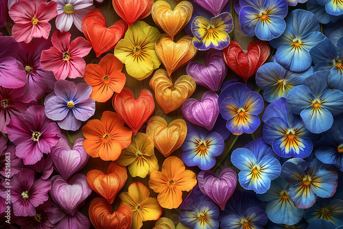 A colorful wallpaper of colorful flowers arranged in a rainbow shape.