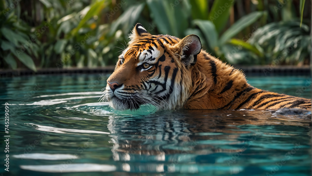 Majestatyczny Tygrys Odpoczywający w Wodzie - obrazy, fototapety, plakaty 