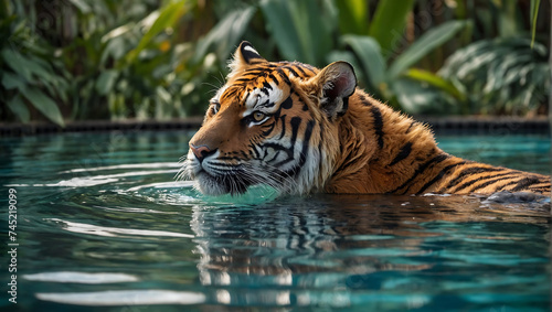 Majestatyczny Tygrys Odpoczywający w Wodzie © MS