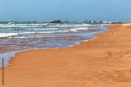 View of the Essaouira sand beach on the Atlantic coast. Morocco.