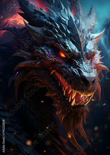 Dragon, Gothic Mythical Dragon Head, Medieval Fantasy Dragon Graphic, Scary Dragon, generative ai illustration