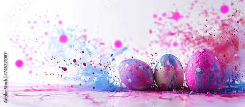 Vibrant Easter Eggs with Magenta Splashes on White