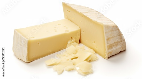 A creamy taleggio cheese showcased in a close-up realistic photo against a white background Generative AI