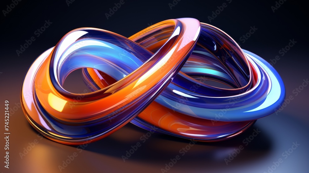 3D Shape on black background abstract futuristic multi colored shiny.