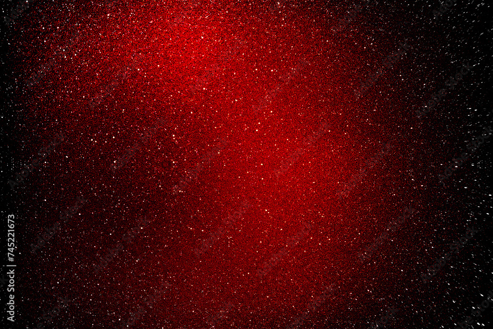 Black dark red white shiny glitter abstract background with space. Twinkling glow stars effect. Like outer space, night sky, universe. Rusty, rough surface, grain.