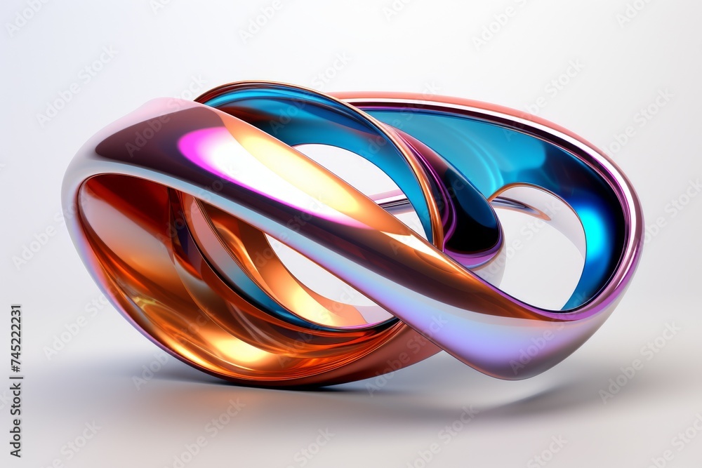 3D Shape on white background abstract futuristic multi colored shiny.